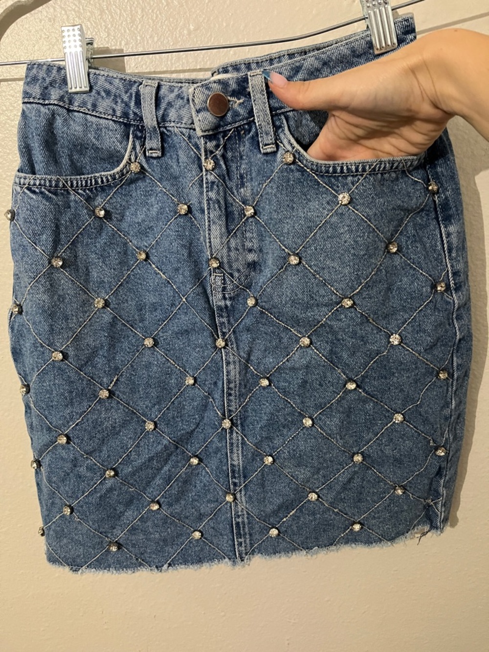 River Island Embellished Denim Mini Skirt
